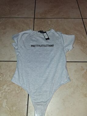 PrettyLittleThing Light Grey Logo Bodysuit